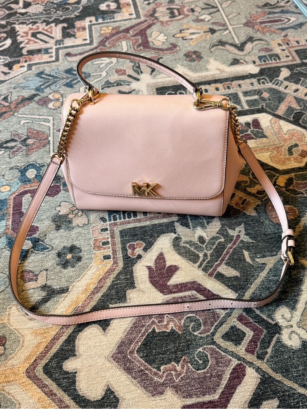 Michael Kors Pink Leather Shoulder Bag with Gold Chain Accents